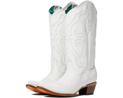 Ladies White Embroidered Boots z5046