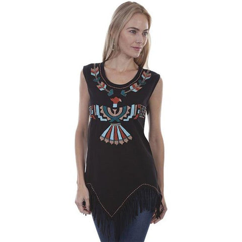 Aztec Emb. Black Tank Top