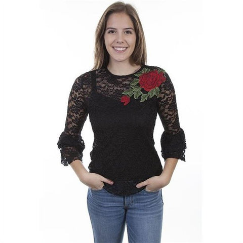 Lace Top Rose Black Shirt