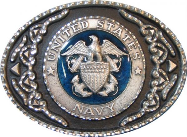 Us Navy Blue Diamond Cut Belt Buckle