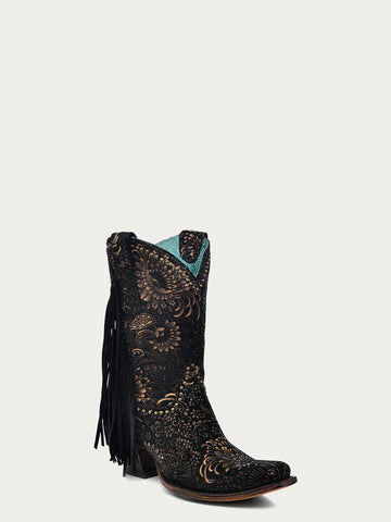 LD BK BOOT STAMPED FLORAL SUEDE  A4492