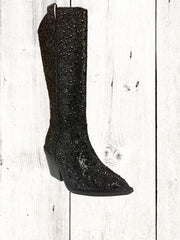 BLACK RHINESTONE BOOT 0020 WIDE CALF