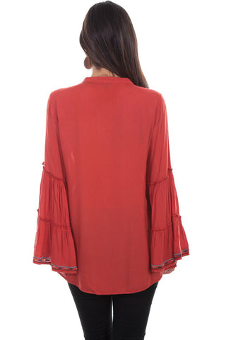 Emb. Vneck Tunic With D Red Blouse