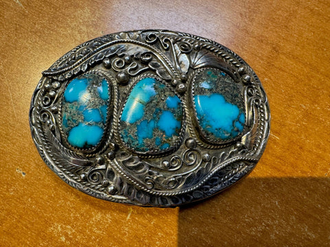 SS BELT BUCKLE 3 TURQUOISE STONE UNIQUE