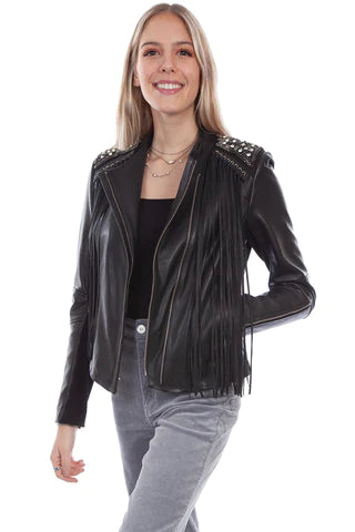 Fringe Studded Leather Jacket