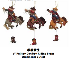 7" Cowboy Riding Horse Pull Toy Orn Ornament
