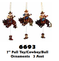 Bull Riding Cowboy Pull Toy Ornament