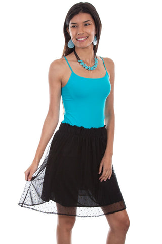 Swiss Dot Skirt With Elastic Waist Band Blk Skirt