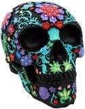 Colored Floral Skull Black 9125