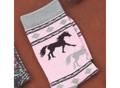 Sock Pink/Grey With Blk Horses Kids Socks