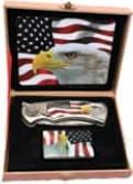 Knife With Lighter Usa Flag Eagle Box