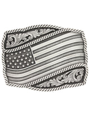 Silver Engraved Flag Belt Buckle