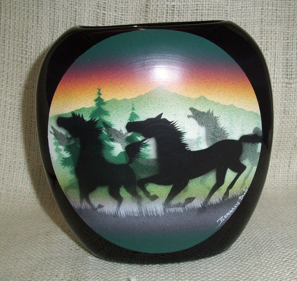 Pillow Vase: Classic Wild Horses Pottery